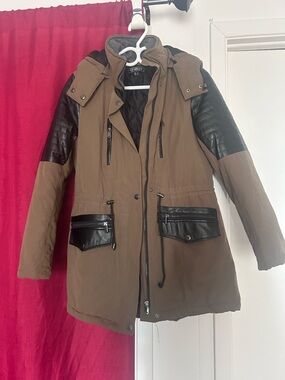 Rainbow Brown Utility Parka with Black Faux-Leather Trim